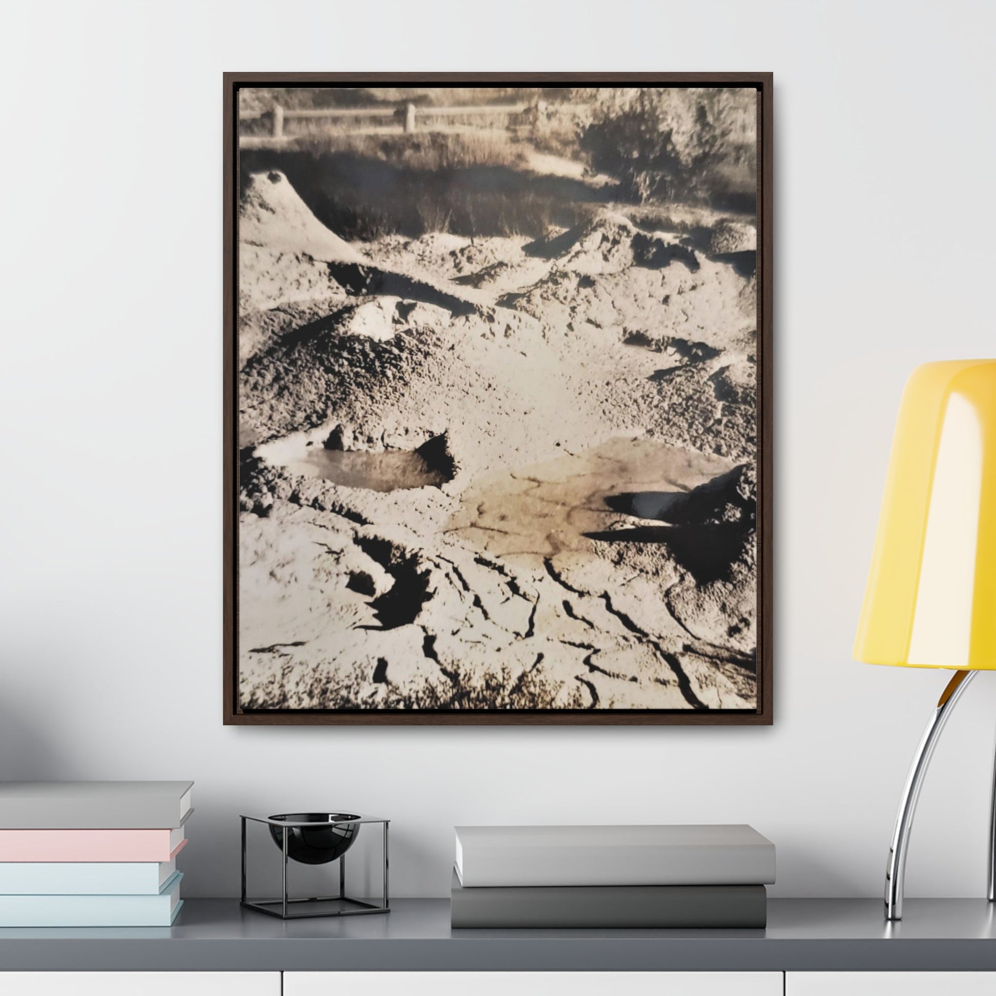 Yellowstone West Thumb Paint Pots Gallery Canvas Wraps Vertical Frame - 20″ x 24″ Premium Gallery Wraps (1.25″) Walnut - Canvas