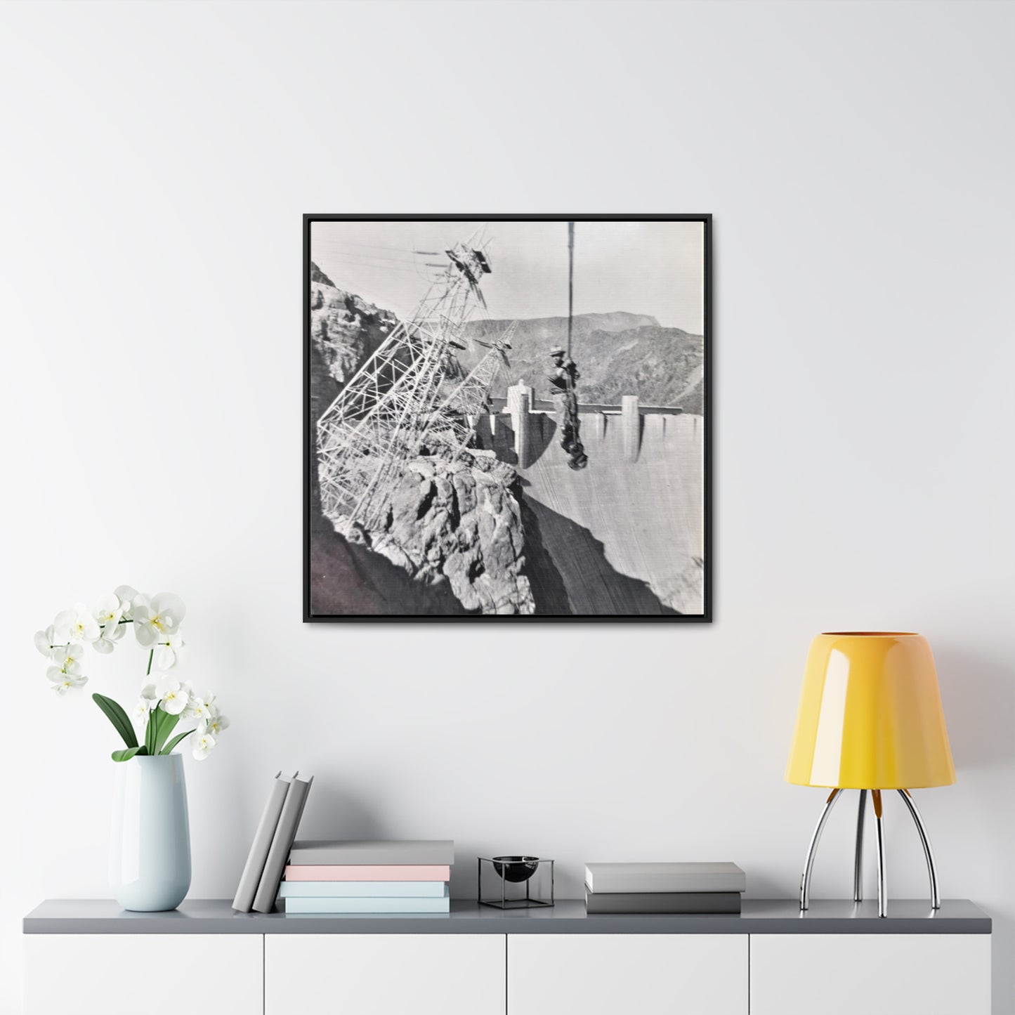 Suspended Boulder Dam Worker Gallery Canvas Wraps, Square Frame