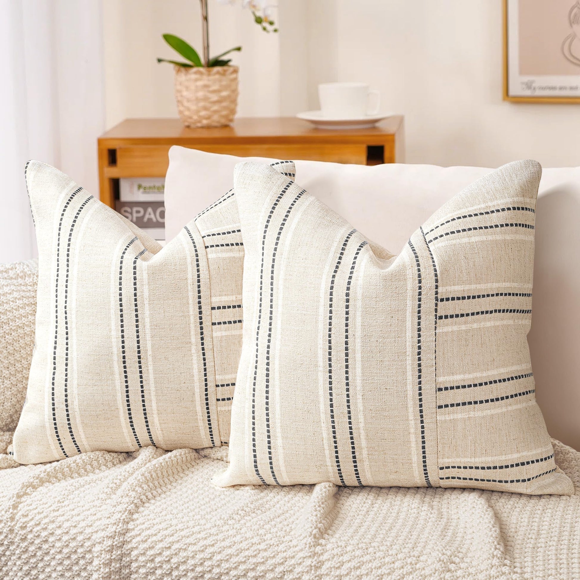 AELS Jacquard Weave Boho Pillow Cases Set of 2 - Patchwork-beige With White & Black 26" x 26" (Pack of 2) - pillow cover