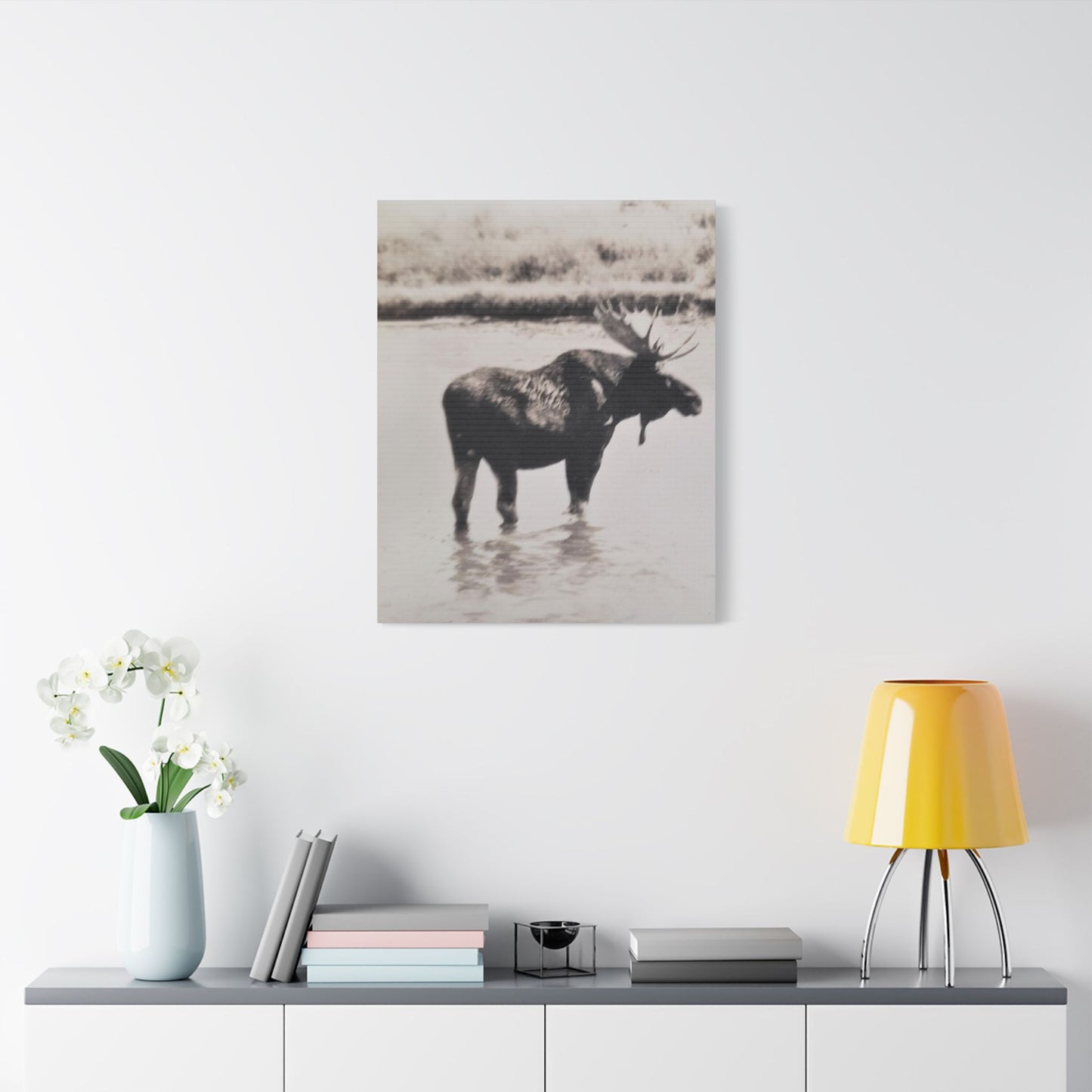 Yellowstone Bull Moose Satin Canvas Stretched 24" x 30" (Vertical) 1.5"