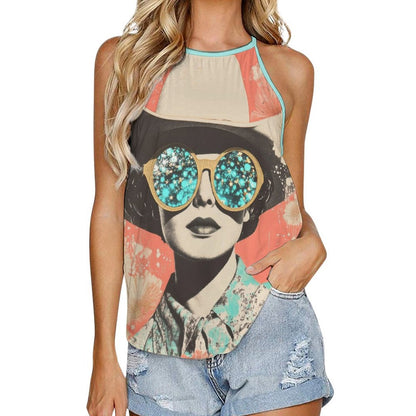 Baha Ranch Turquoise Cowgirl Retro Pop Western Tank Top - white - Tanks & Camis