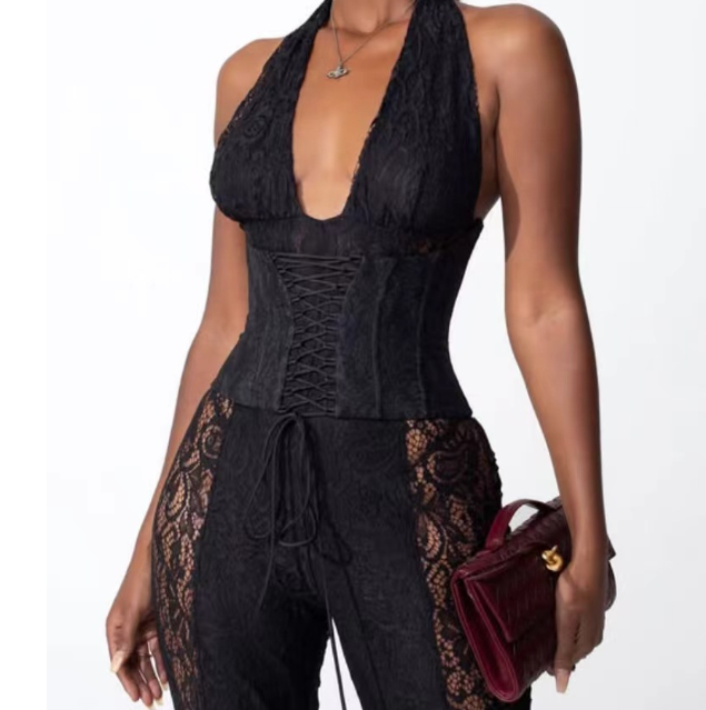 Halter V-Neck Jumpsuit - - jumpsuit