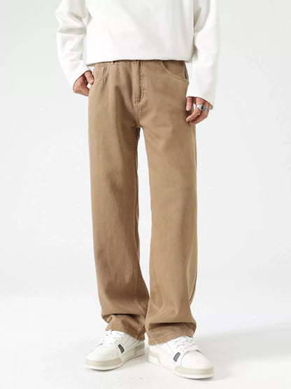 Men's Vintage Wash Wide Leg Jeans - Khaki -