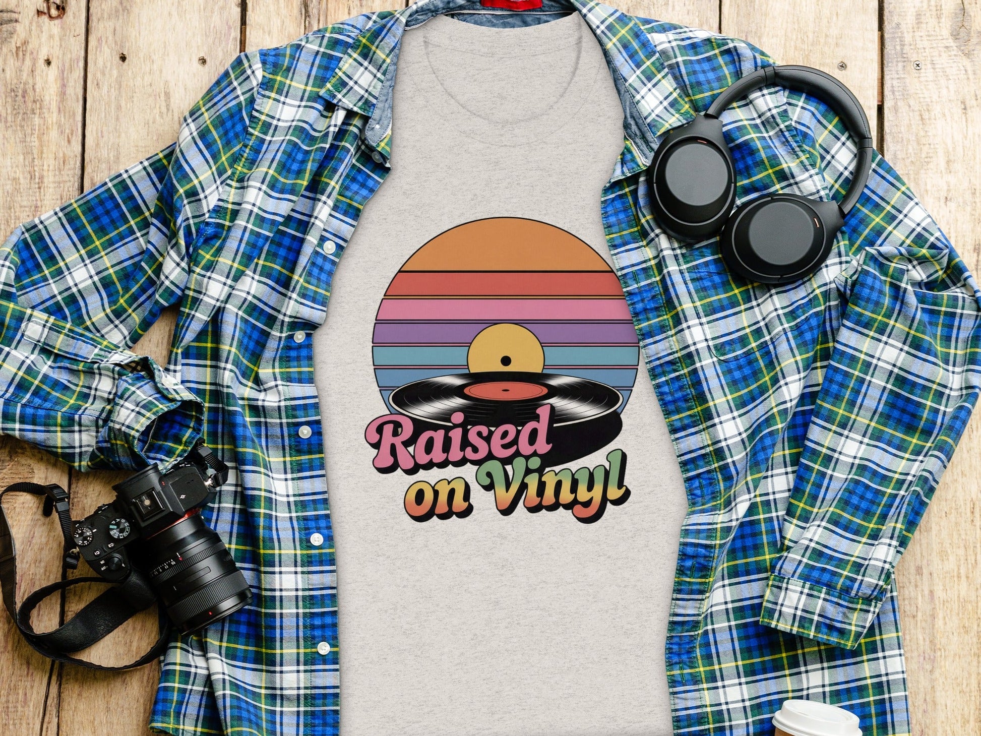 Raised On Vinyl Vintage Retro Style Design Graphic T-Shirt- Cloud 16 Clothing Co.- {{Product type}}