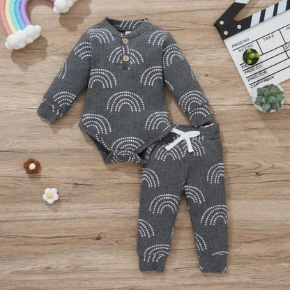 Newborn Baby Bodysuits + Elastic Pants white dark grey 3M