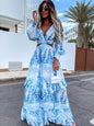 V-Neck Backless Long Dress - Blue 3 Extra Large - dress