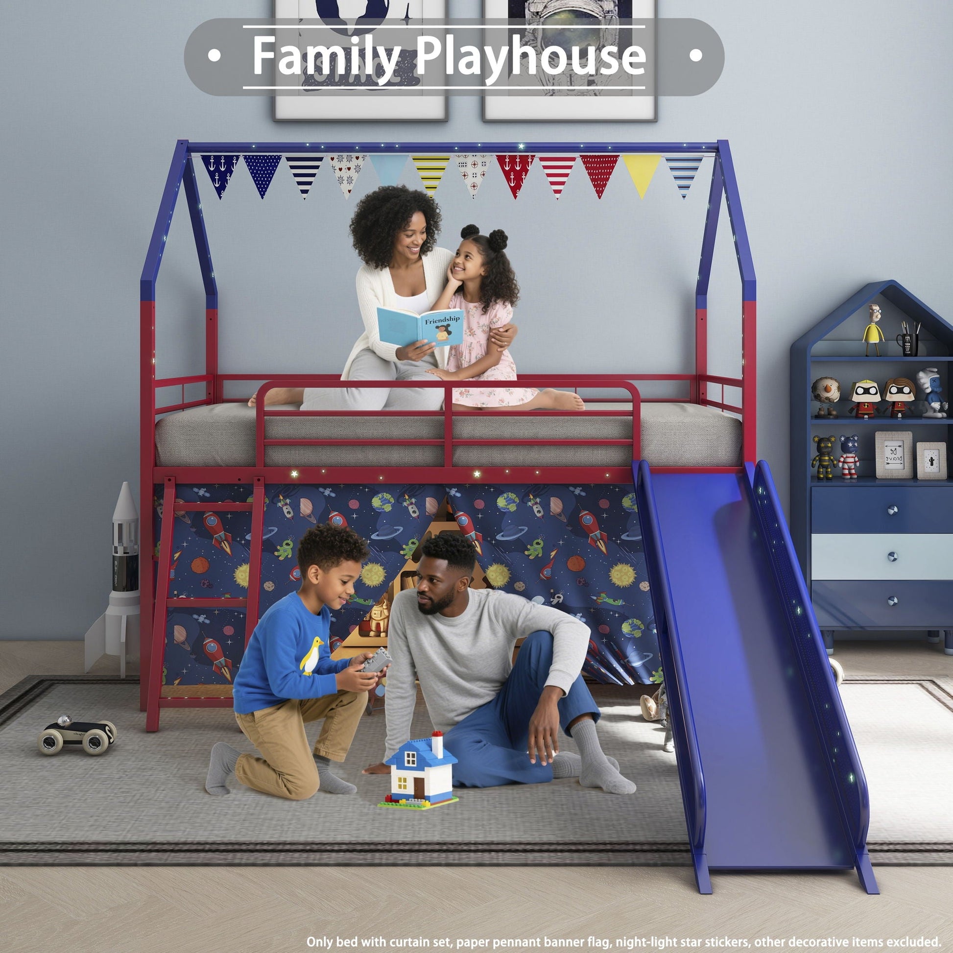 Jack - House Loft Bed With Slide And Curtain Set- HouseOfZazla- {{Product type}}