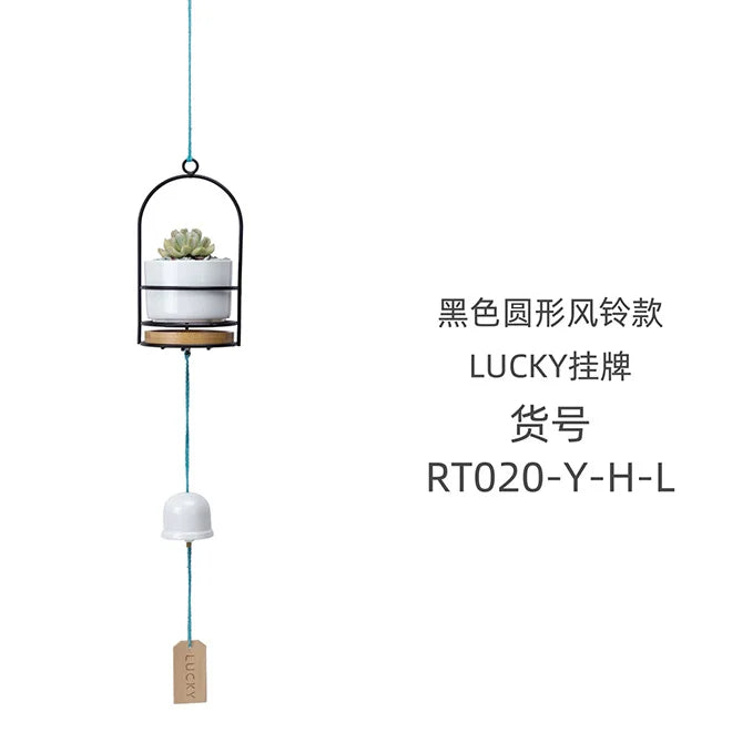 Cute Hanging Planters Ceramic Flower Pot Wind Chimes Plant Holder