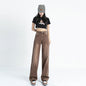 High Waist American Style Retro Straight Jeans - Brown trousers M - Women's Fashion - Women's Clothing - Bottoms - Jeans