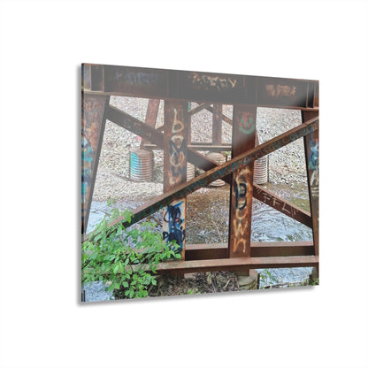 Urban Rusted Bridge Graffiti Acrylic Print French Cleat Hanging - - Home Decor
