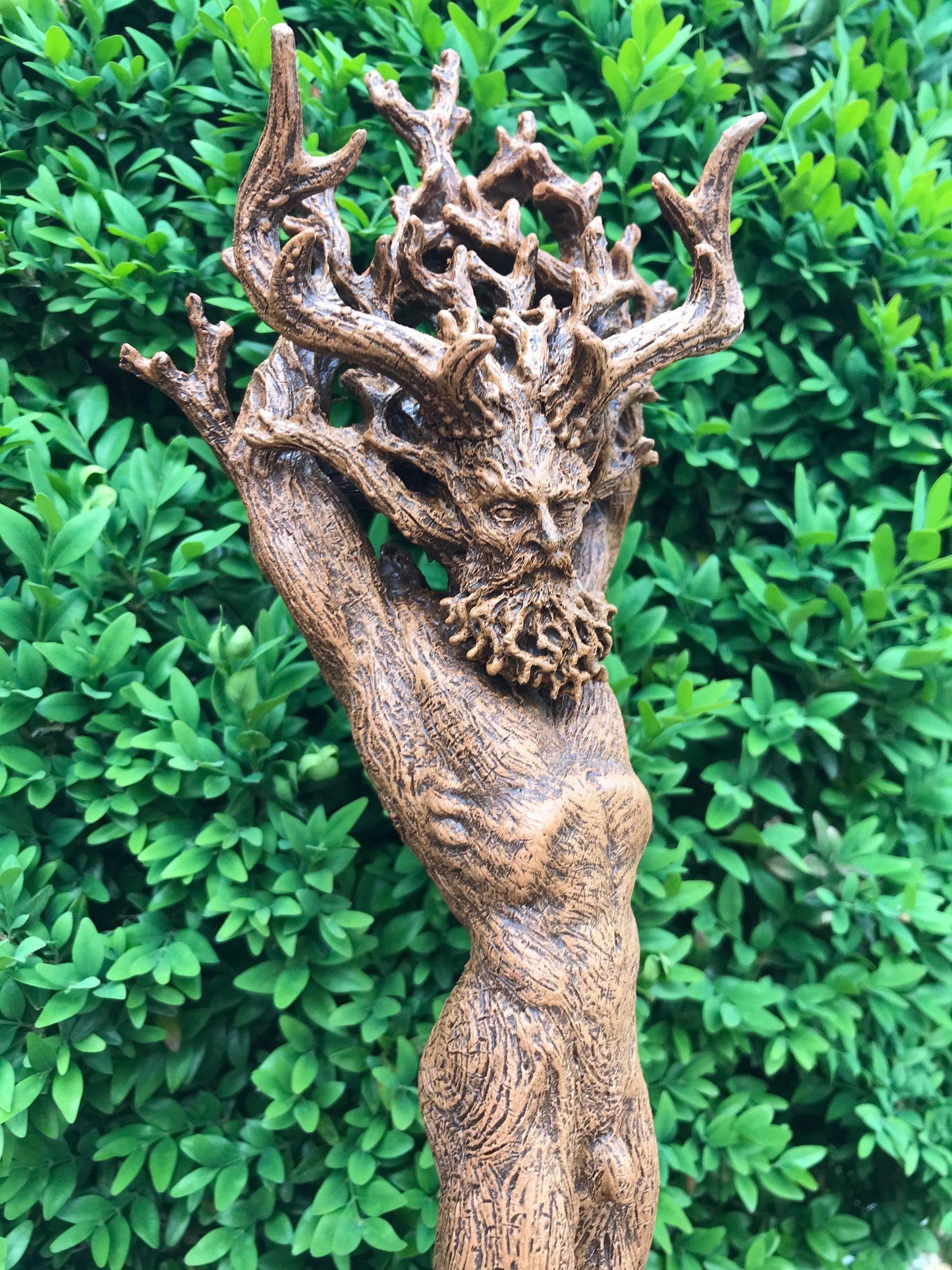 Green Man/ Cernunnos Hand Painted Resin Sculpture | Mythical Forest Creature Figurine | 15” Woodland God Altar Statue for Nature Lovers - -
