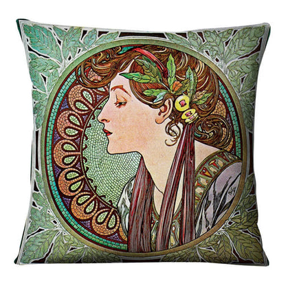 Vintage Art Nouveau Cushion Cover Linen Throw Cushion Pillow green