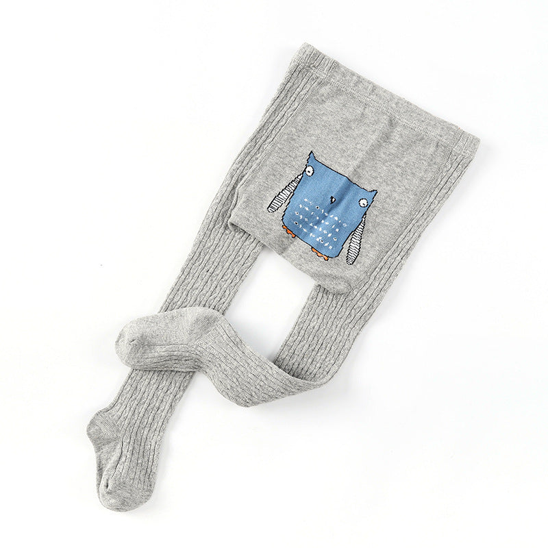 Embroidered Cotton Cartoon Pantyhose for Babies - Grey 4to6 - leggings