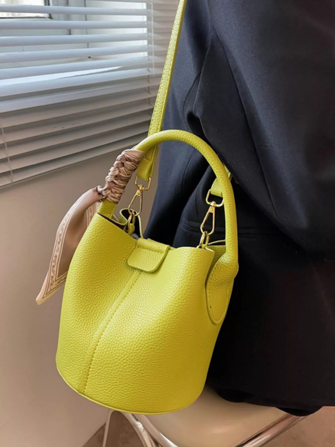 Leather Bucket Crossbody Bag - -