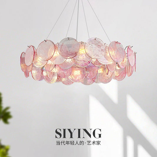 Designer-Created Pink Stained Glass Ceiling Light - - Ceiling Light