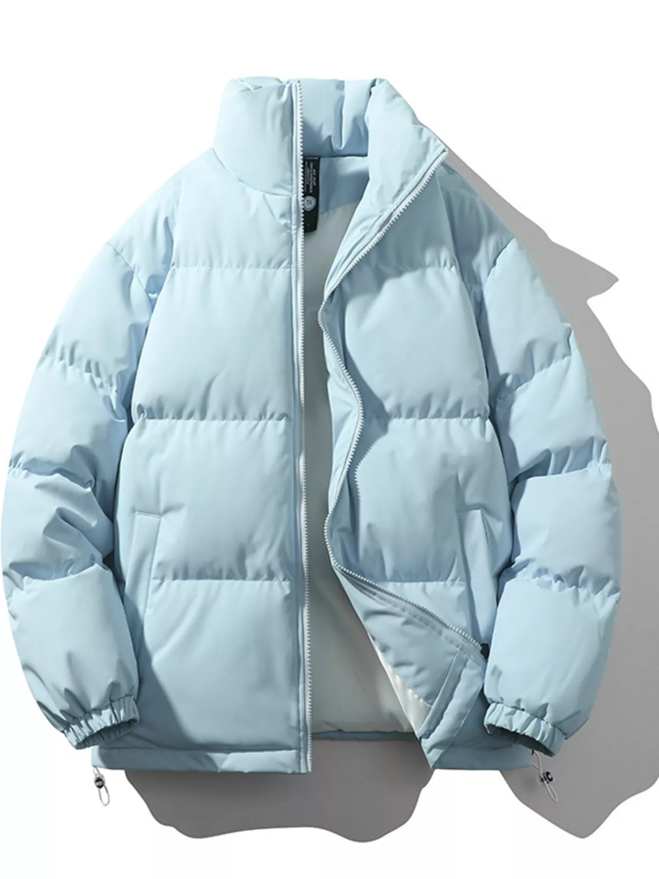 Men's Full Size Padded Zip Up Puffer Jacket Plus Size - Light Blue -
