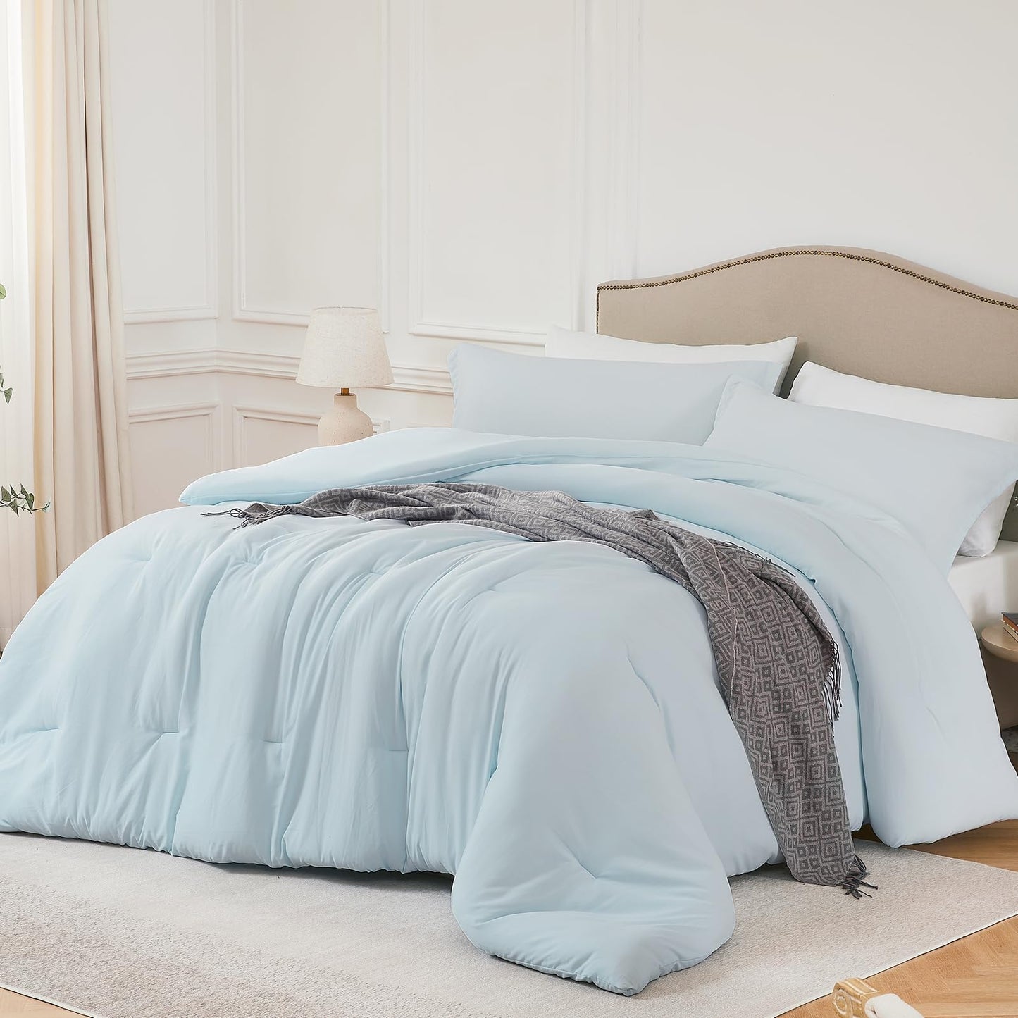 Quataly Sky Blue California King Comforter Set - Skyblue Cal King (104"x96") - blanket set