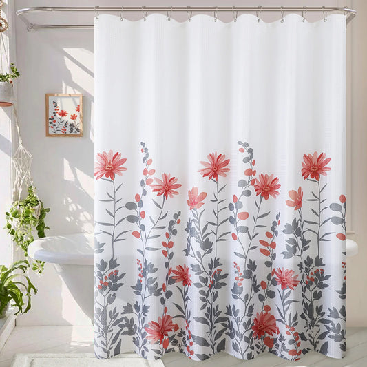 Nordic Chinese Style Heavy Duty Fabric Mildew-Proof 72*78 Red Shower Curtain