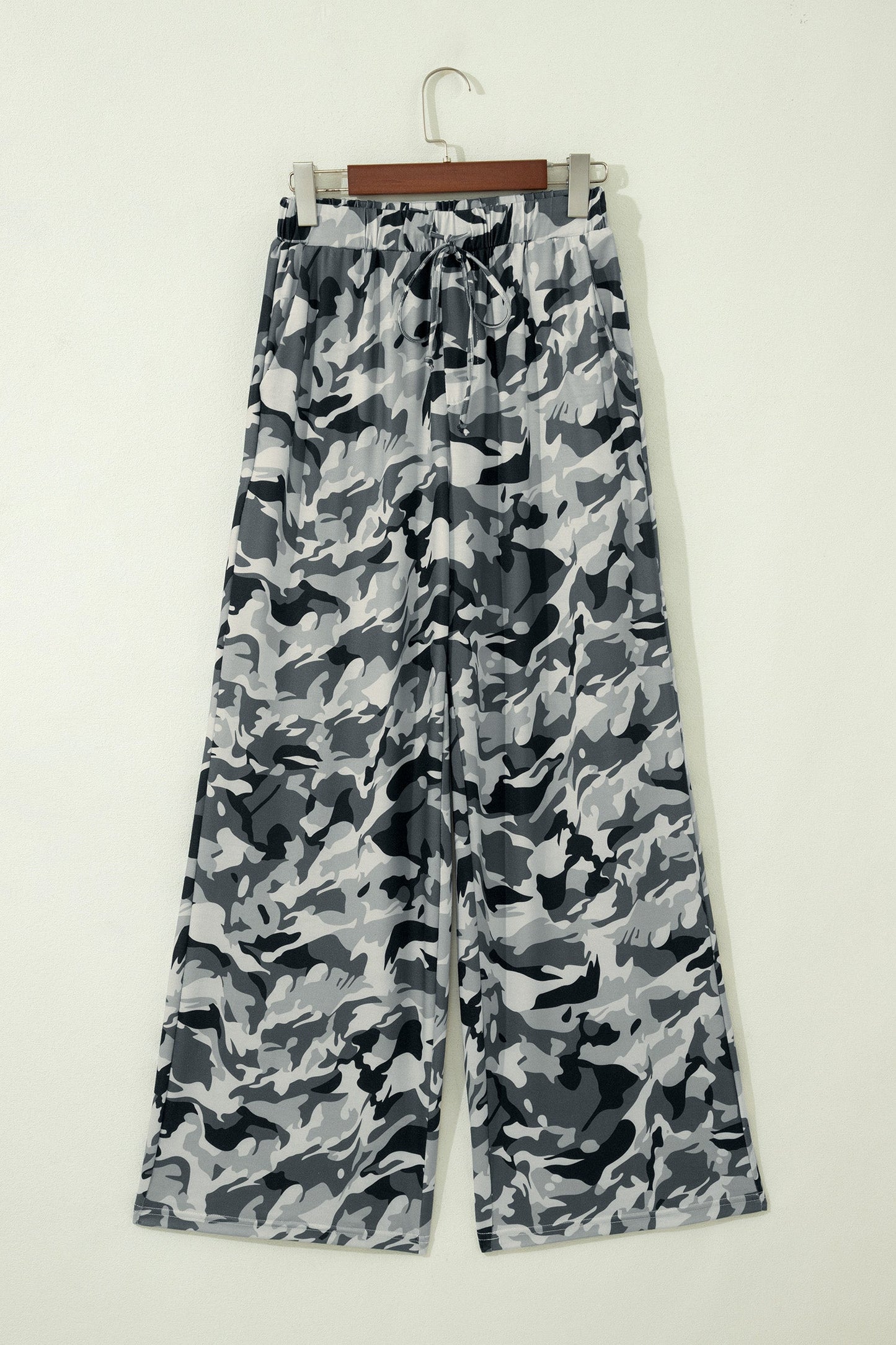 Camo Drawstring High Waist Wide Leg Pants - - Bottoms/Pants & Culotte