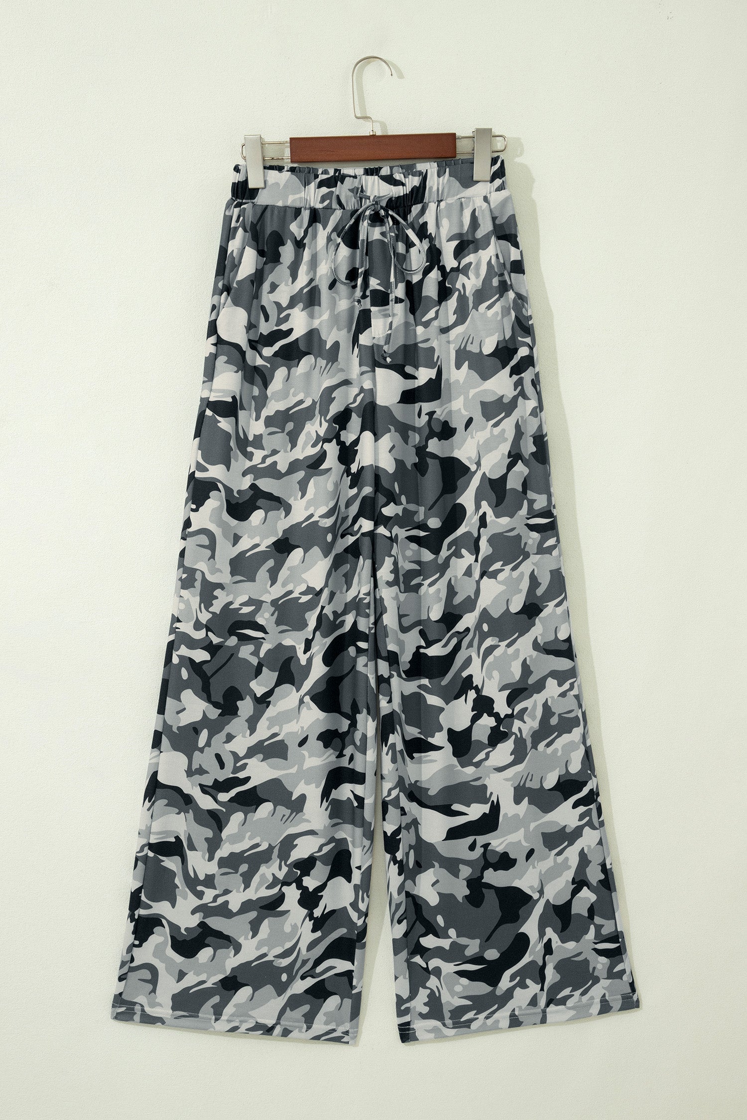 Camo Drawstring High Waist Wide Leg Pants - - Bottoms/Pants & Culotte