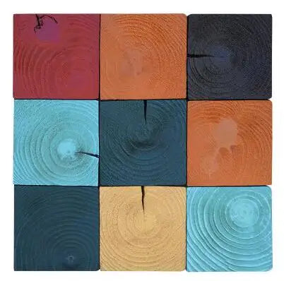 Colorful Square Blocks Wood Panel Interior Wall Mosaic Tile Veneer Pine