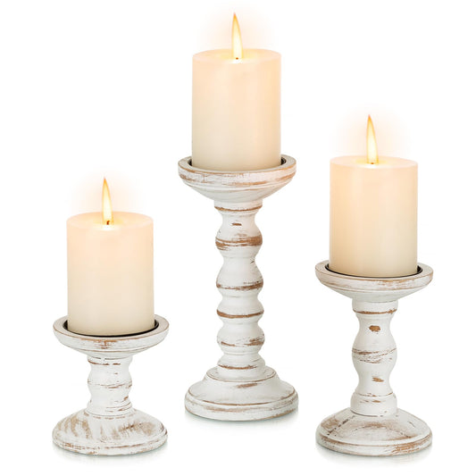 Rustic Wood Pillar Candle Holders - Set of 3 - - candle holder