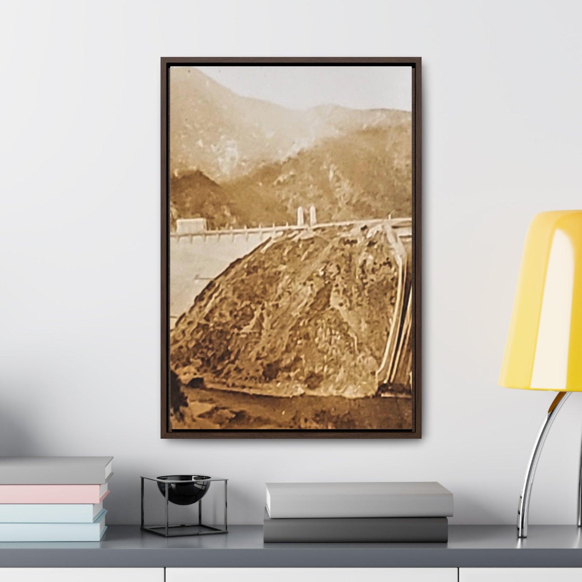 Back View Morris Dam Spillway Gallery Canvas Wraps Vertical Frame - 16″ x 24″ 1.25" Walnut - Canvas