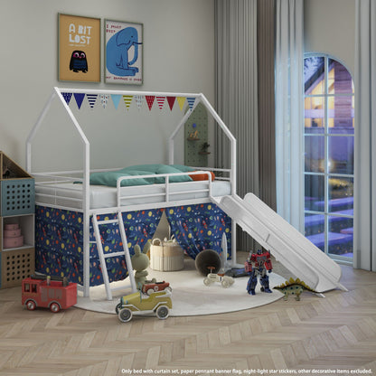 Jack - House Loft Bed With Slide And Curtain Set- HouseOfZazla- {{Product type}}