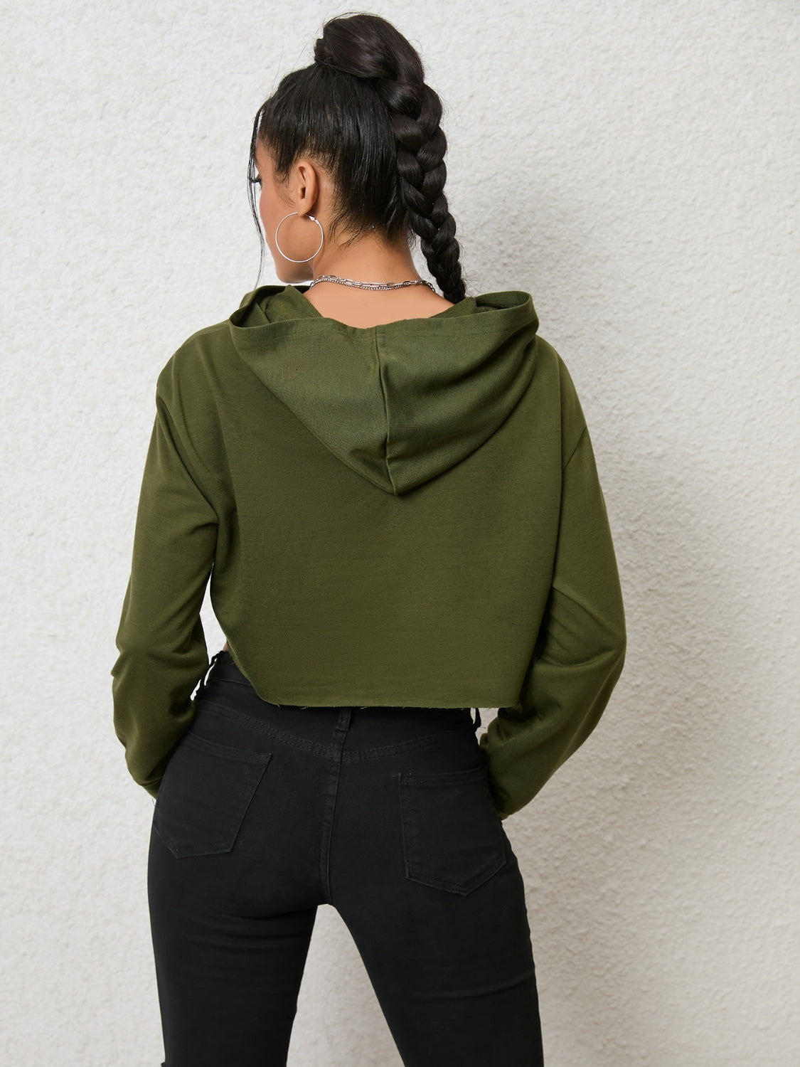 Cutout Long Sleeve Hoodie - -