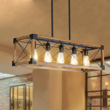 5 Lights Vintage Farmhouse Light Walnut - - light