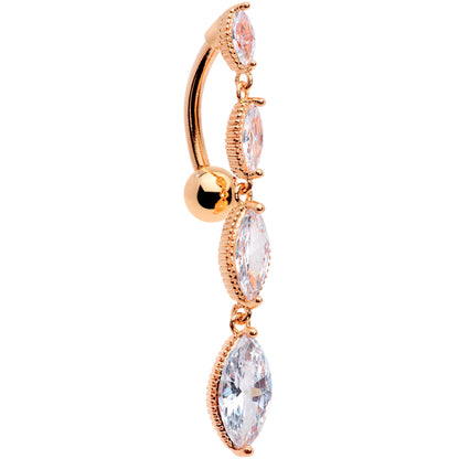 Clear CZ Gem Rose Gold Tone Waterfall Dangle Top Mount Belly Ring - - BELLY RING