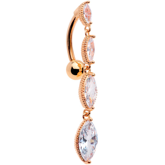 Clear CZ Gem Rose Gold Tone Waterfall Dangle Top Mount Belly Ring - - BELLY RING