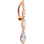 Clear CZ Gem Rose Gold Tone Waterfall Dangle Top Mount Belly Ring - - BELLY RING