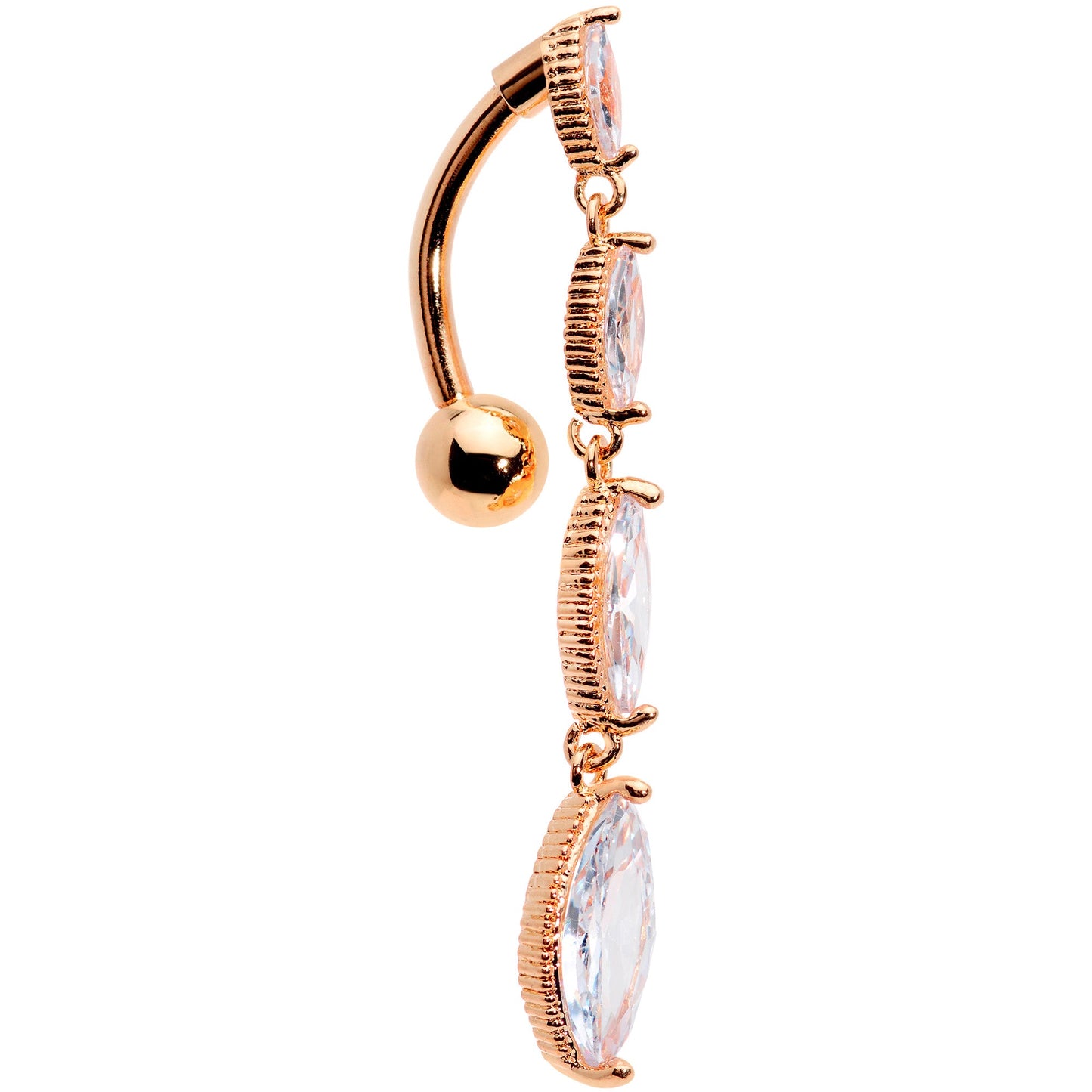 Clear CZ Gem Rose Gold Tone Waterfall Dangle Top Mount Belly Ring - - BELLY RING