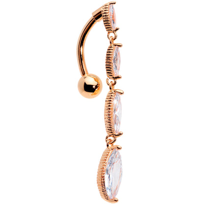 Clear CZ Gem Rose Gold Tone Waterfall Dangle Top Mount Belly Ring - - BELLY RING