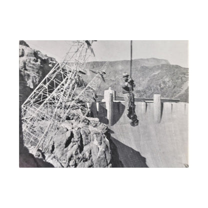 Suspended Boulder Dam Worker Satin Canvas Stretched