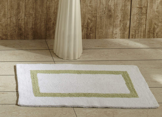 Deluxe Tufted Cotton Bath Rug - White & Sage Absorbent & Reversible - White & Sage 21" x 34" Rectangle - rug