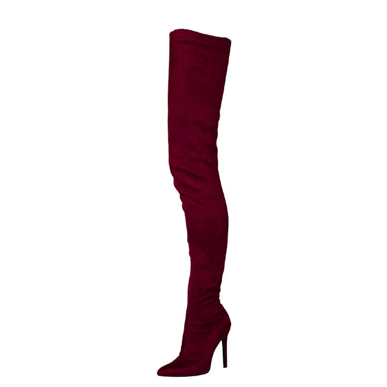 Sleek Suede Stiletto Over-the-Knee Boots - Rose Red 39 -