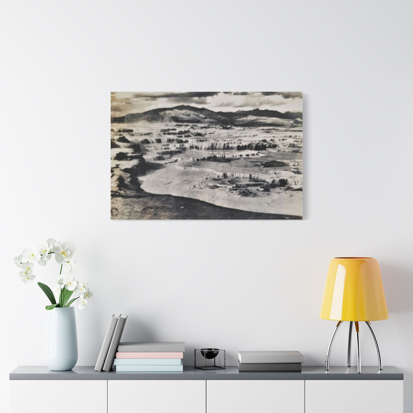 Springs at top of Jupiter Terrace Yellowstone Satin Canvas, Stretched