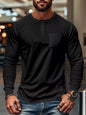 Men's Plus Size Casual Long Sleeve Henley T-Shirt with Pocket - Black -