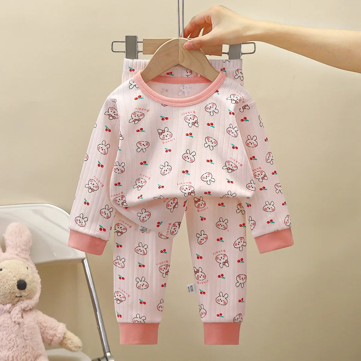 Pure Cotton Pajamas Long Sleeve Top and Pants Set light pink