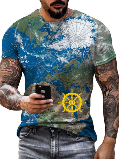 Men's Full Size Artistic Compass Graphic Round Neck T-Shirt Plus Size - -