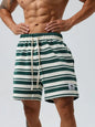 Men's Plus Size Drawstring Striped Shorts - Dark Green -