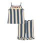 Blue Striped Sleeveless Dress and Camisole Shorts Sets white blue