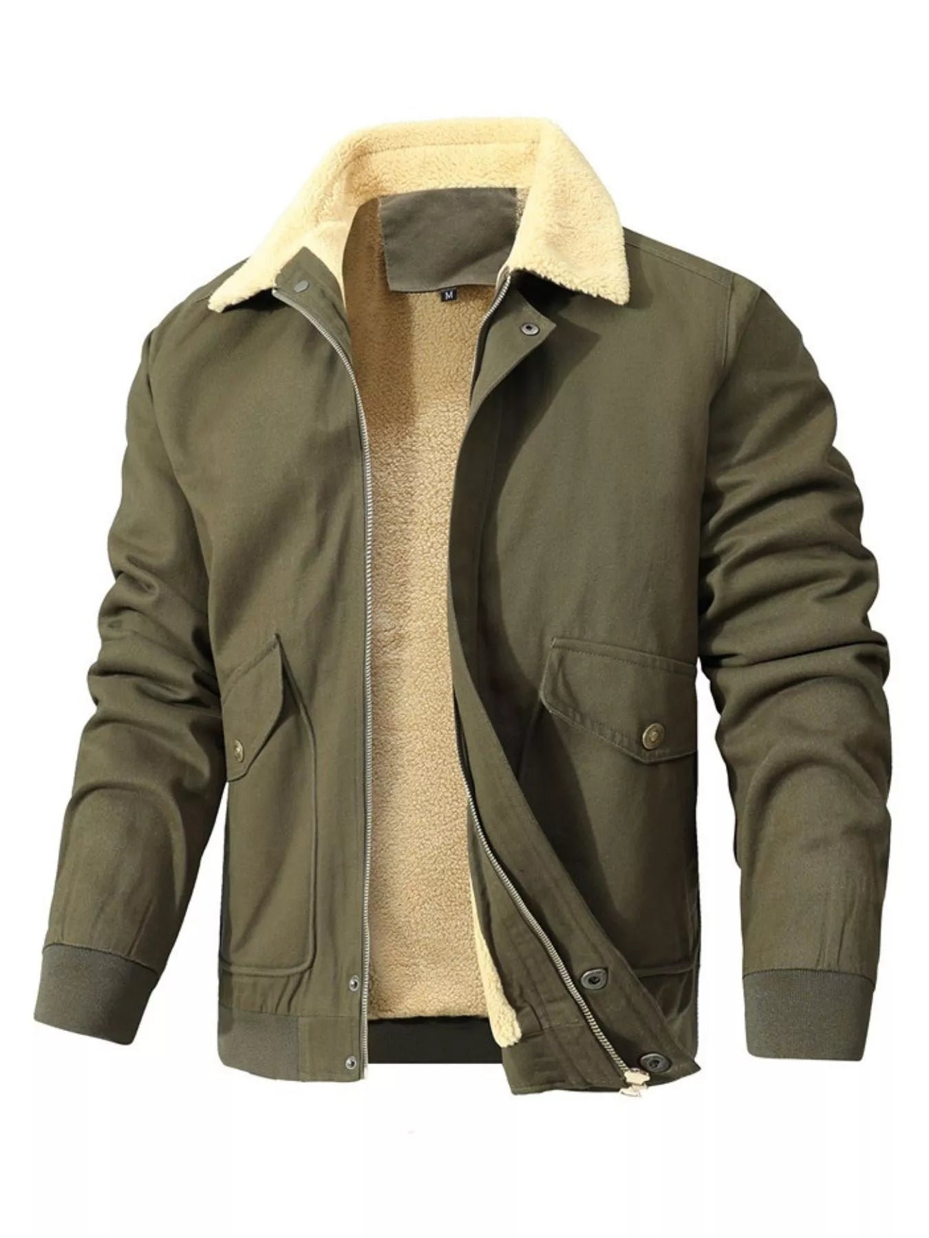 Men's Warm Sherpa Lined Jacket - Army Green -