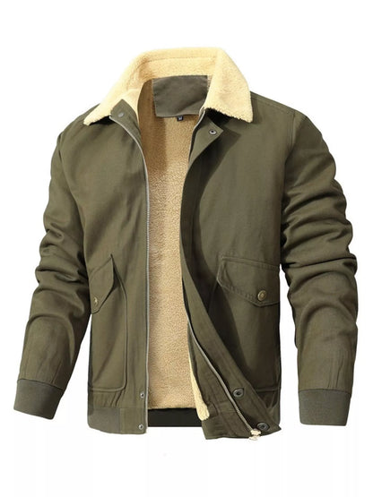 Men's Warm Sherpa Lined Jacket - Army Green -