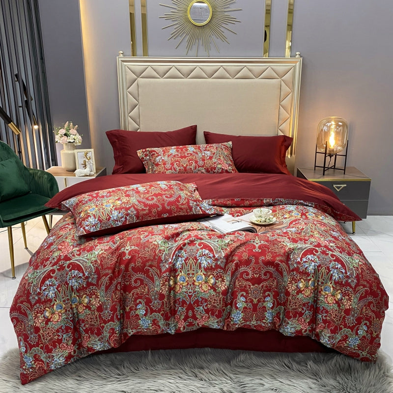 60s 100% Egyptian Organic Cotton White Gray Floral Pattern Bedding Sets