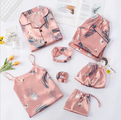 7pc Long Sleeve Pajama Sleepwear Sets peach grey