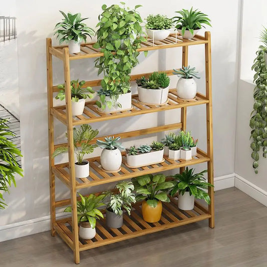 Indoor Balcony Living Room Natural Bamboo Plant Stand Display Shelf