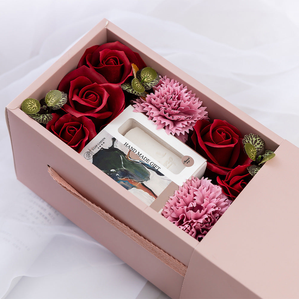 Rose Flower Soap Flower Gift Box Valentine's Day Gift Handmade Soap Hand Bouquet Flower Box - Red - 0